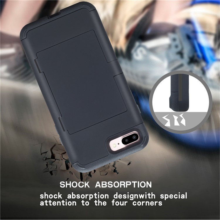 Shockproof PC+TPU Card Holder Case with Mirror for iPhone 8 Plus/7 Plus - Black-13