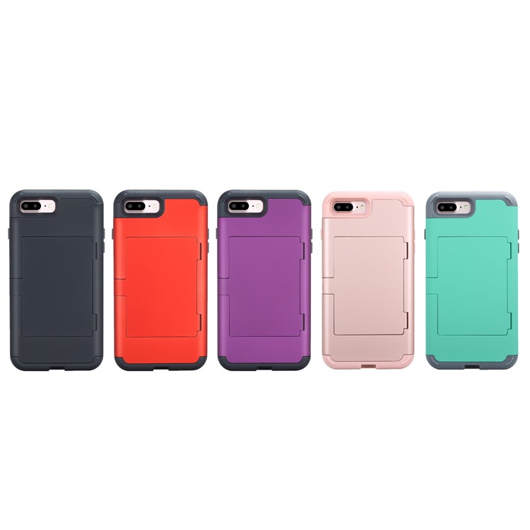 Shockproof PC+TPU Card Holder Case with Mirror for iPhone 8 Plus/7 Plus - Black-14