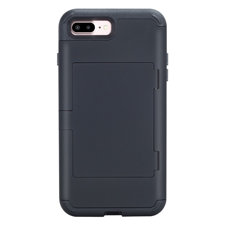 Shockproof PC+TPU Card Holder Case with Mirror for iPhone 8 Plus/7 Plus - Black-2