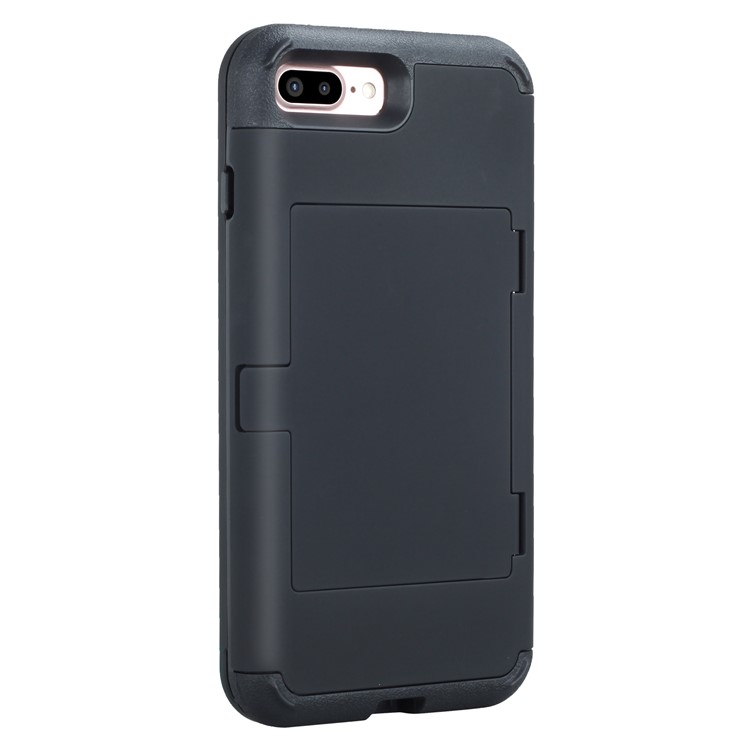 Shockproof PC+TPU Card Holder Case with Mirror for iPhone 8 Plus/7 Plus - Black-4