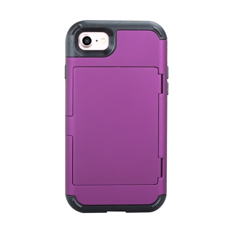 

Shockproof Card Holder Mirror PC + TPU Hybrid Cover Case for iPhone 8/7 - Purple