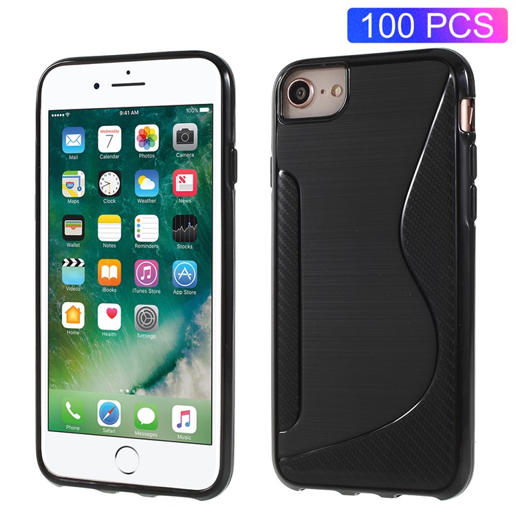 100PCS/Lot S Shape TPU Case for iPhone SE 2nd Gen (2020)/8/7 4.7 inch/6s/6 - Black