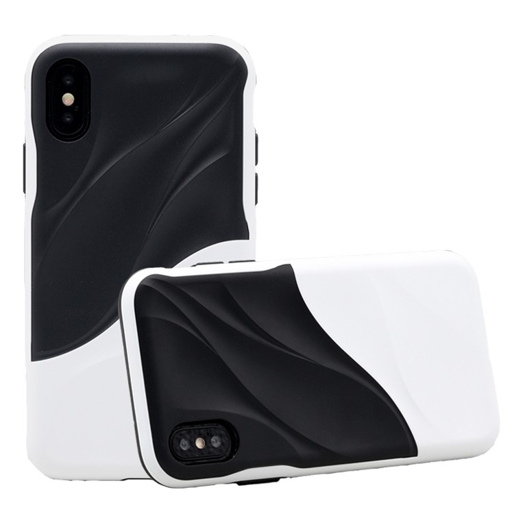 

For iPhone X/10 5.8 inch 3D Wave Pattern PC + TPU Hybrid Phone Cover - Black + White