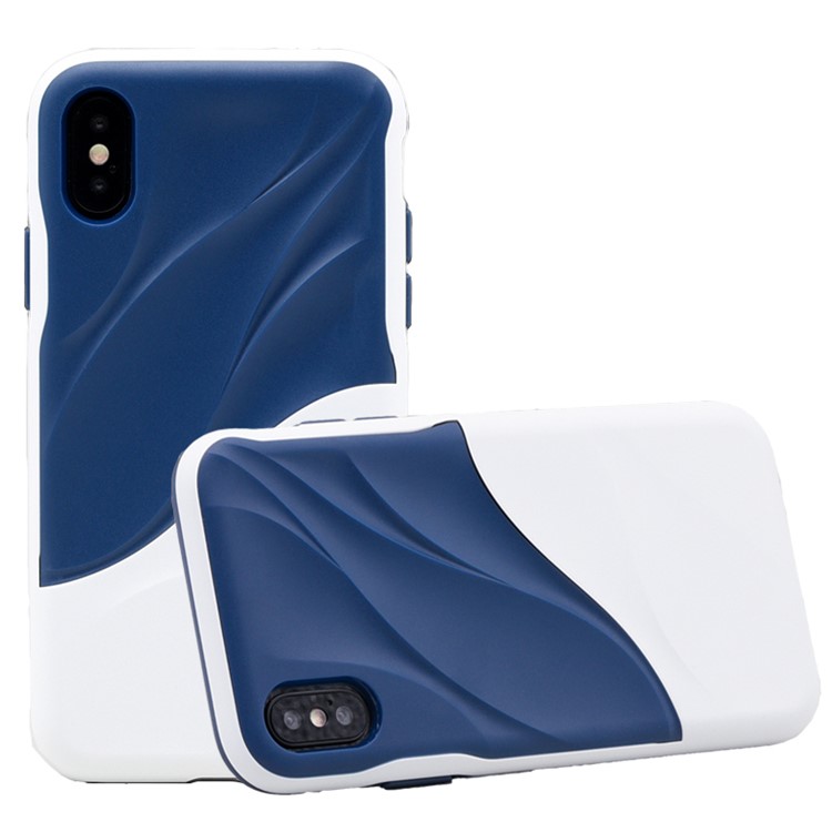 

For iPhone X/10 5.8 inch 3D Wave Pattern PC + TPU Hybrid Cell Phone Case - Dark Blue + White