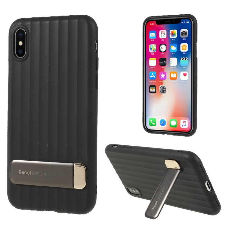 RECCI Duke Series TPU Protective Phone Case with Kickstand for iPhone X - Black-1