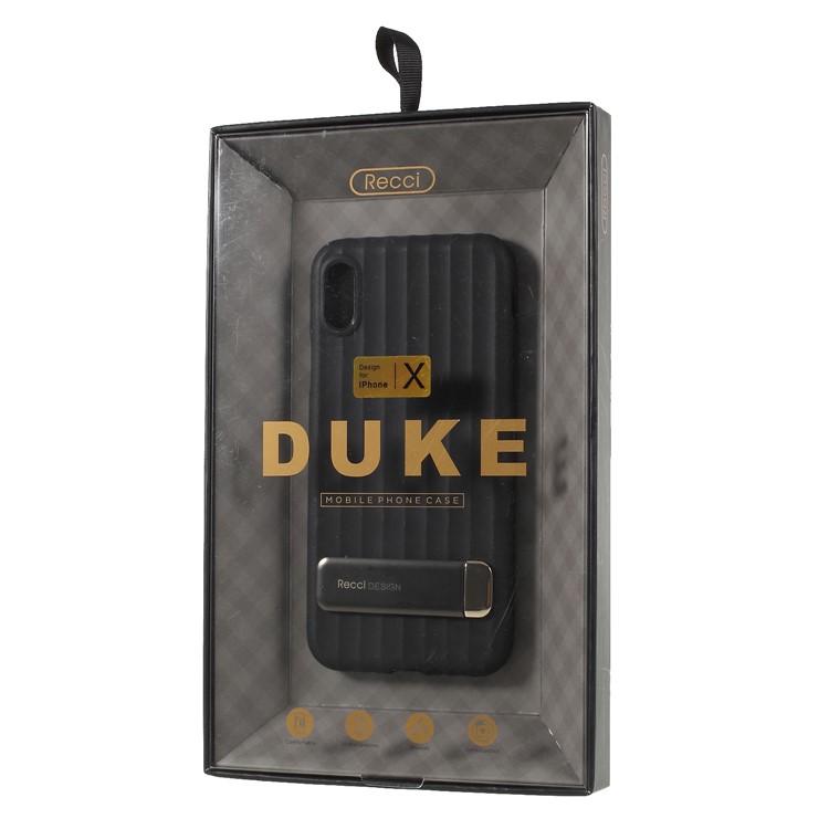 RECCI Duke Series TPU Protective Phone Case with Kickstand for iPhone X - Black-8