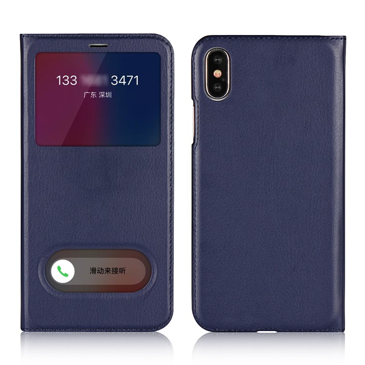 

Dual View Window Super Slim Leather Protective Cover Accessory for iPhone X / 10 5.8 inch - Dark Blue
