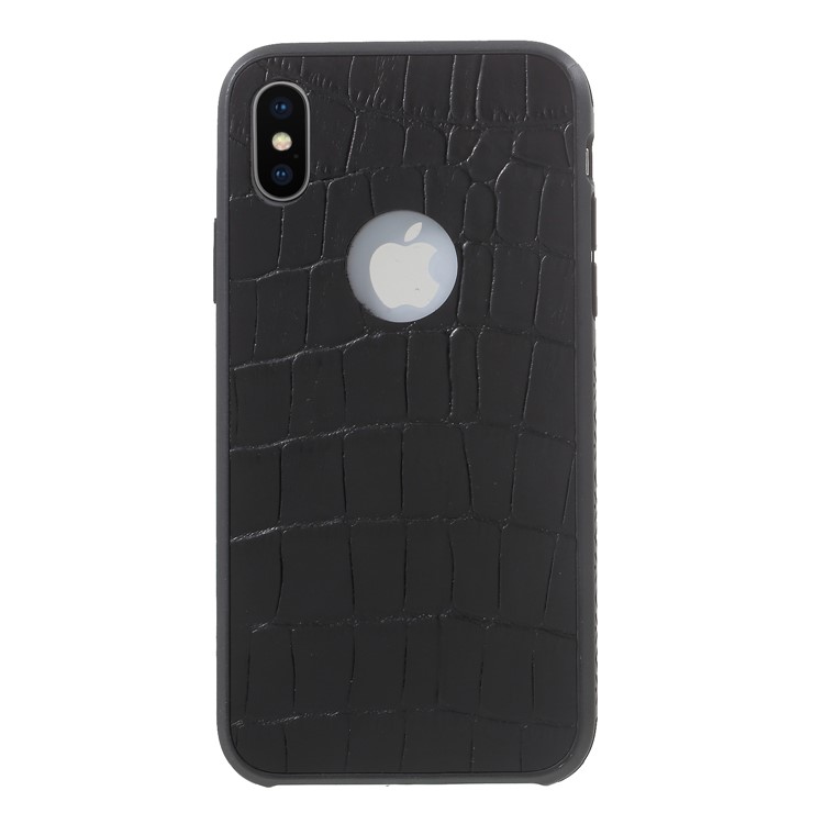 OCUBE Crocodile Texture Genuine Leather Coated PC TPU Hybrid Case for iPhone X - Black-2