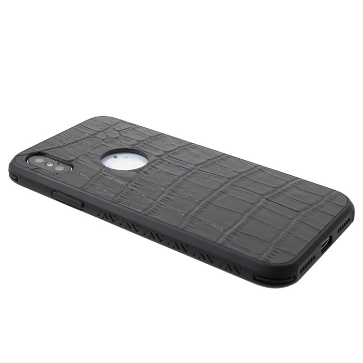 OCUBE Crocodile Texture Genuine Leather Coated PC TPU Hybrid Case for iPhone X - Black-3