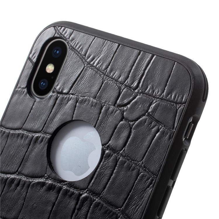 OCUBE Crocodile Texture Genuine Leather Coated PC TPU Hybrid Case for iPhone X - Black-4