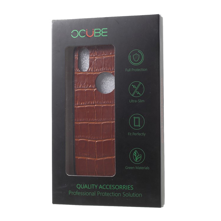 OCUBE Crocodile Texture Genuine Leather Coated PC TPU Hybrid Phone Cover Shell for iPhone X - Brown-6