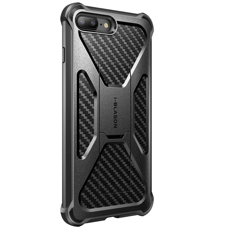 I-BLASON Heavy Duty Carbon Fiber Texture PC + TPU Hybrid Case with Kickstand for iPhone 8 Plus / 7 Plus - Black-2