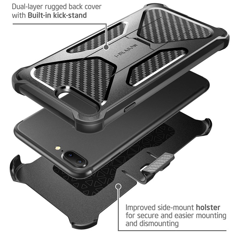 I-BLASON Heavy Duty Carbon Fiber Texture PC + TPU Hybrid Case with Kickstand for iPhone 8 Plus / 7 Plus - Black-4