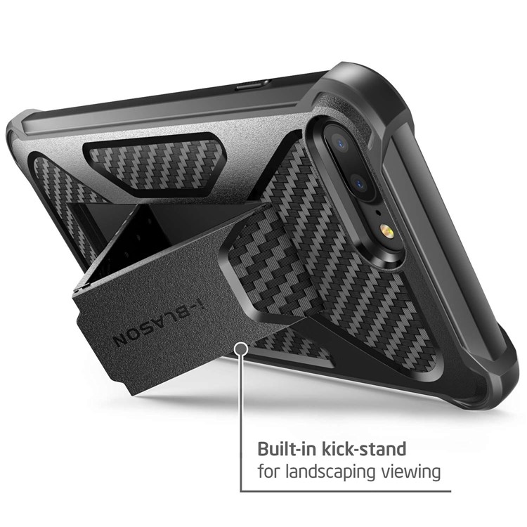 I-BLASON Heavy Duty Carbon Fiber Texture PC + TPU Hybrid Case with Kickstand for iPhone 8 Plus / 7 Plus - Black-5