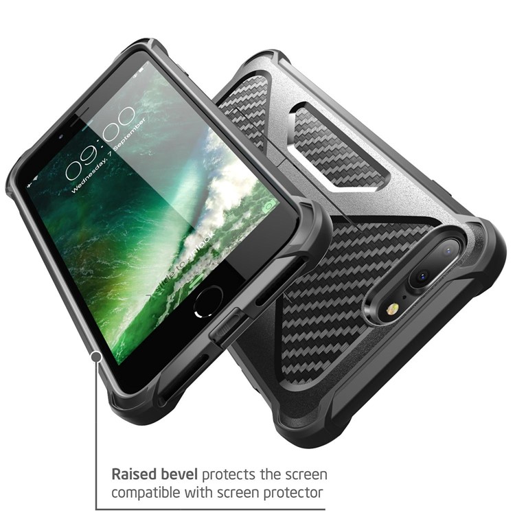 I-BLASON Heavy Duty Carbon Fiber Texture PC + TPU Hybrid Case with Kickstand for iPhone 8 Plus / 7 Plus - Black-6