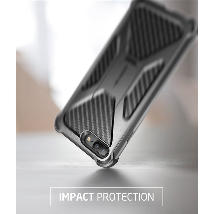I-BLASON Heavy Duty Carbon Fiber Texture PC + TPU Hybrid Case with Kickstand for iPhone 8 Plus / 7 Plus - Black-8