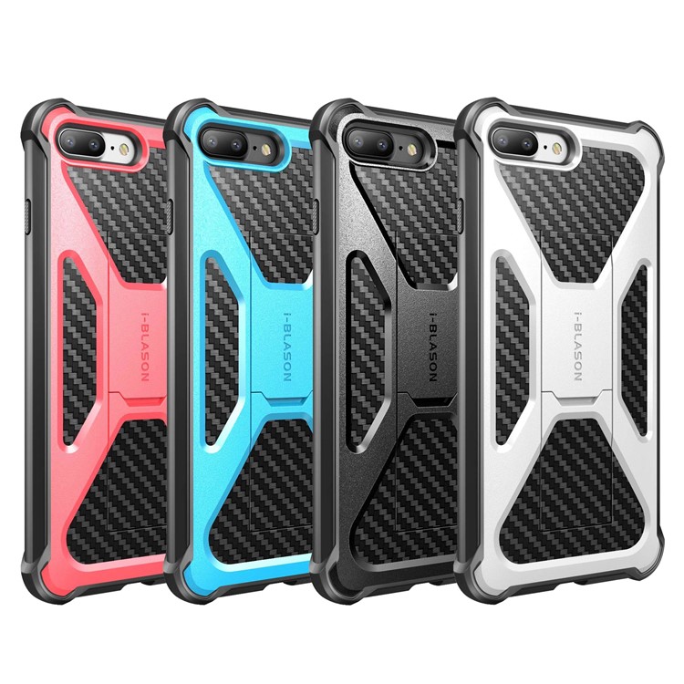 I-BLASON Heavy Duty Carbon Fiber Texture PC + TPU Hybrid Case with Kickstand for iPhone 8 Plus / 7 Plus - Black-9