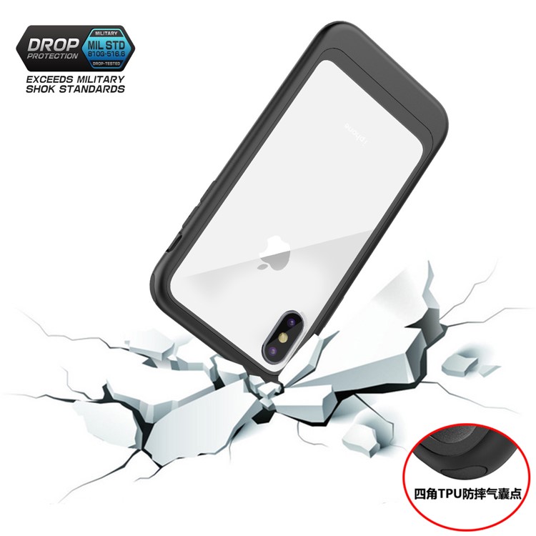 Metallic Spray Paint Clear PC TPU Hybrid Back Case for iPhone X - Black-2