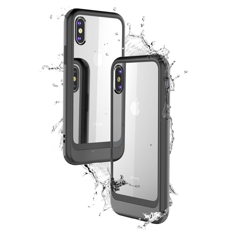 Metallic Spray Paint Clear PC TPU Hybrid Back Case for iPhone X - Black-6