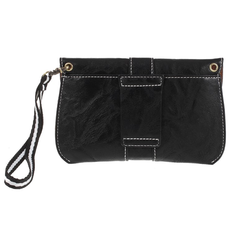 Universal Leather Waist Pouch Bag with Hand Strap for iPhone 8/X - Black-2