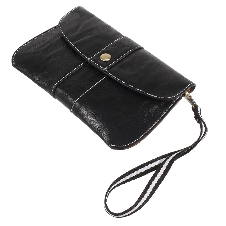 Universal Leather Waist Pouch Bag with Hand Strap for iPhone 8/X - Black-3