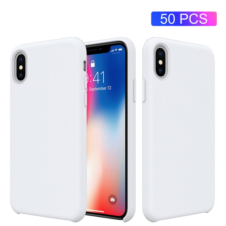 

50Pcs/Set Liquid Silicone Back Cover for iPhone XS / X 5.8 inch - White