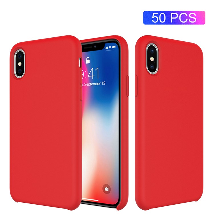 

50Pcs/Set Liquid Silicone Back Casing for iPhone XS / X 5.8 inch - Red