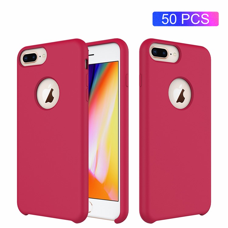

50Pcs/Set Liquid Silicone Back Casing for iPhone 8 Plus/7 Plus 5.5 inch - Wine Red