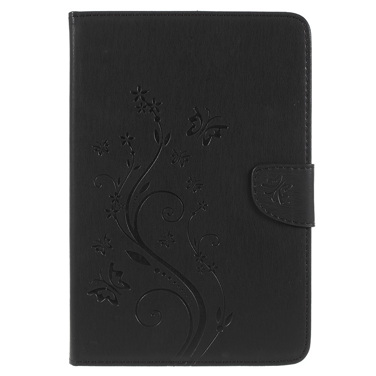 Imprint Butterfly Flower Leather Stand Wallet Case for iPad mini 4 - Black-2