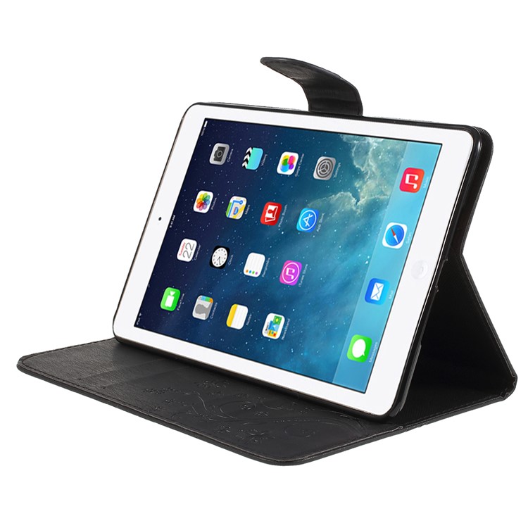 Imprint Butterfly Flower Leather Stand Wallet Case for iPad mini 4 - Black-4