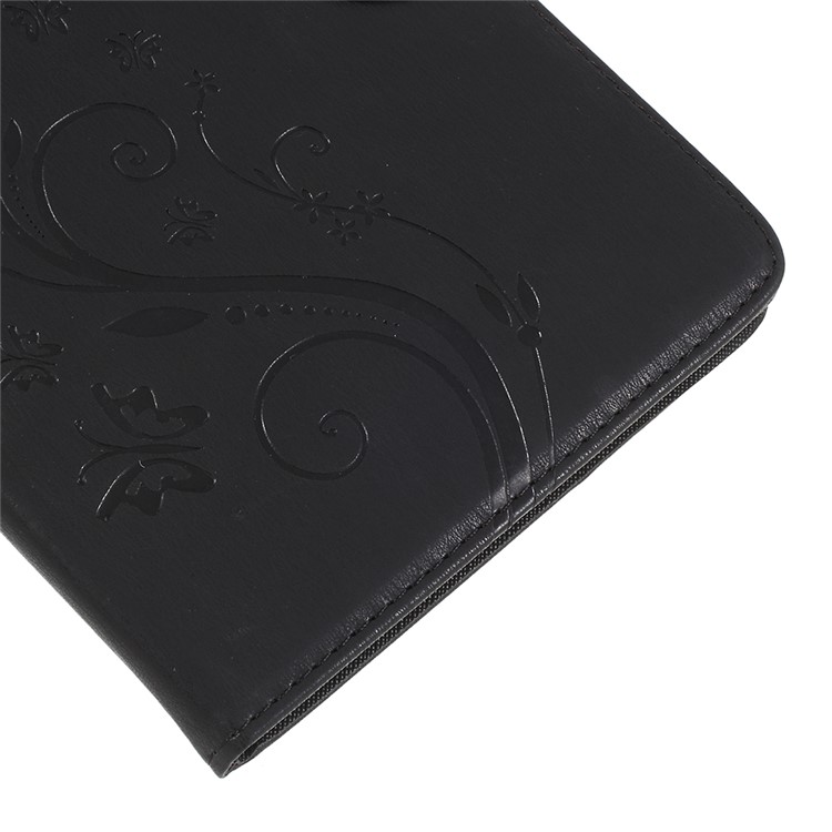 Imprint Butterfly Flower Leather Stand Wallet Case for iPad mini 4 - Black-7