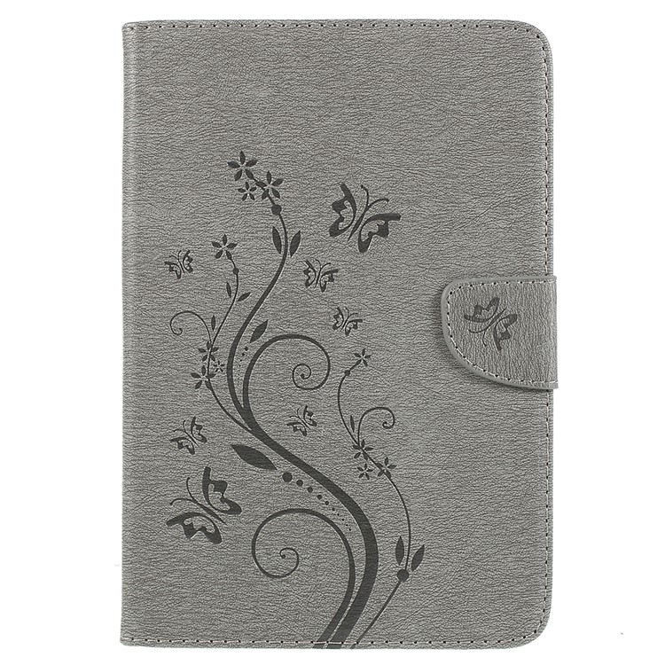 

Imprint Butterfly Flower Leather Stand Wallet Cover for iPad mini 4 - Grey