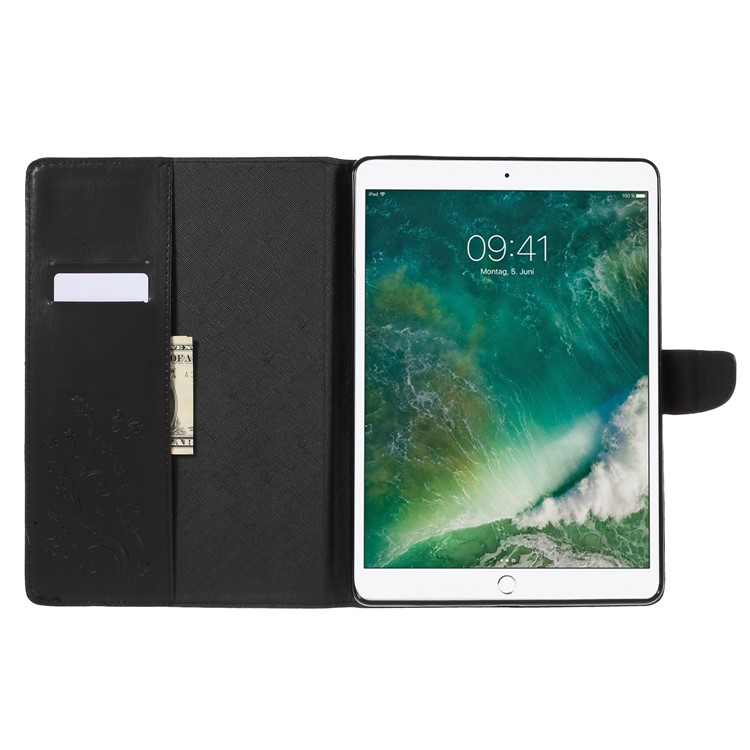 For iPad Pro 10.5-inch (2017) Imprint Butterfly Flower Leather Wallet Stand Case - Black-10