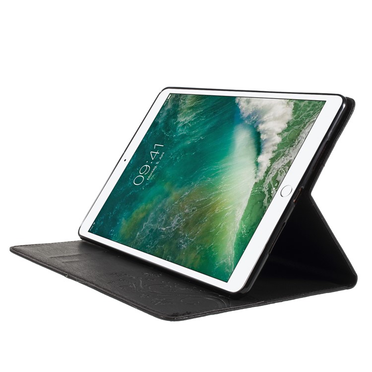 For iPad Pro 10.5-inch (2017) Imprint Butterfly Flower Leather Wallet Stand Case - Black-8
