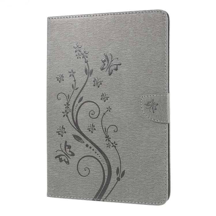 Imprint Butterfly Flower Leather Wallet Case for iPad 9.7-inch (2018)/9.7-inch (2017) - Grey-3