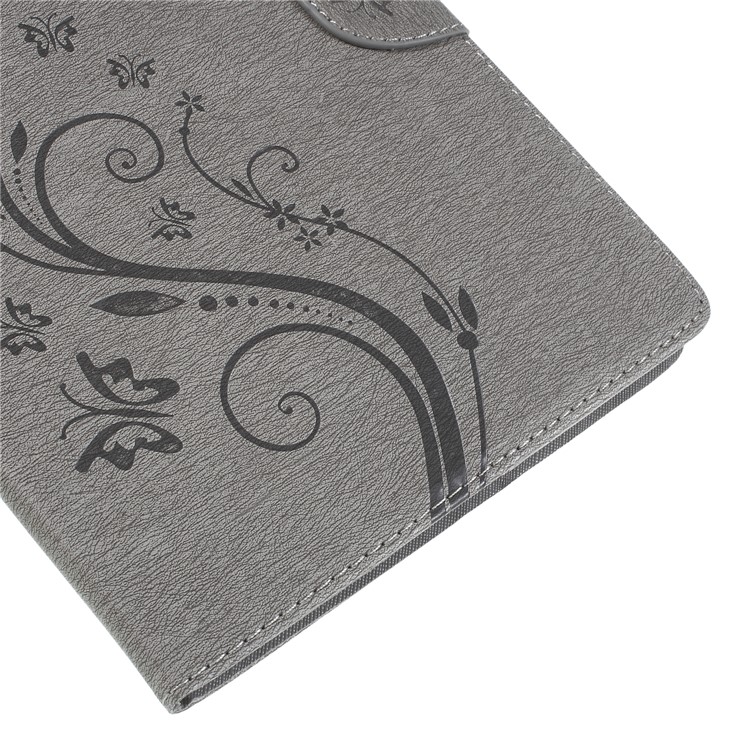 Imprint Butterfly Flower Leather Wallet Case for iPad 9.7-inch (2018)/9.7-inch (2017) - Grey-4