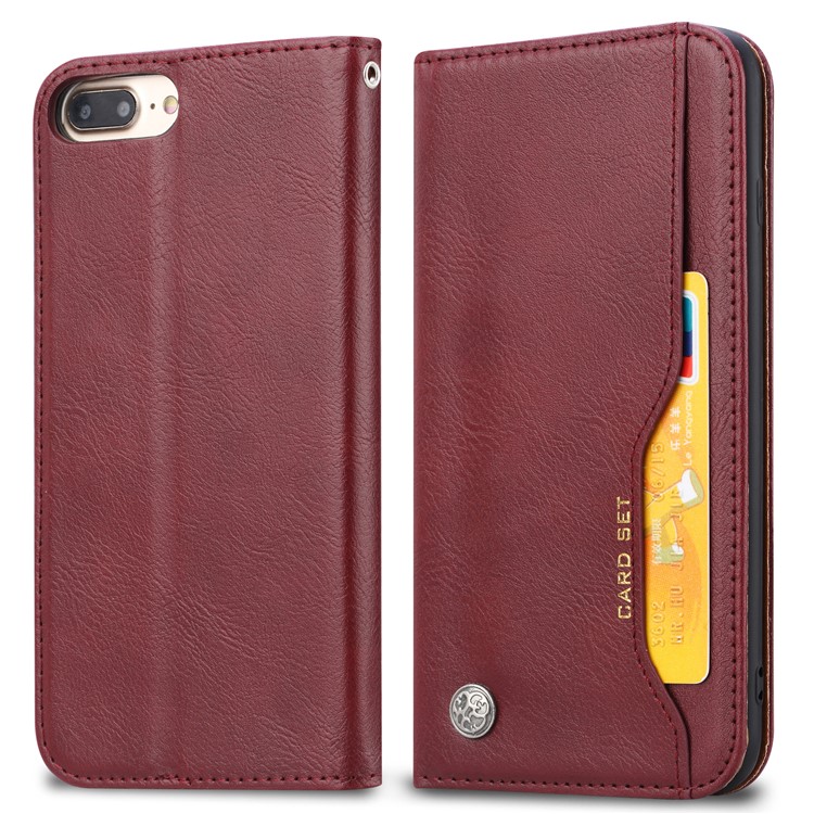 PU Leather Auto-absorbed Wallet Stand Phone Shell for 8 Plus / 7 Plus / 6s Plus / 6 Plus 5.5 inch - Wine Red-2