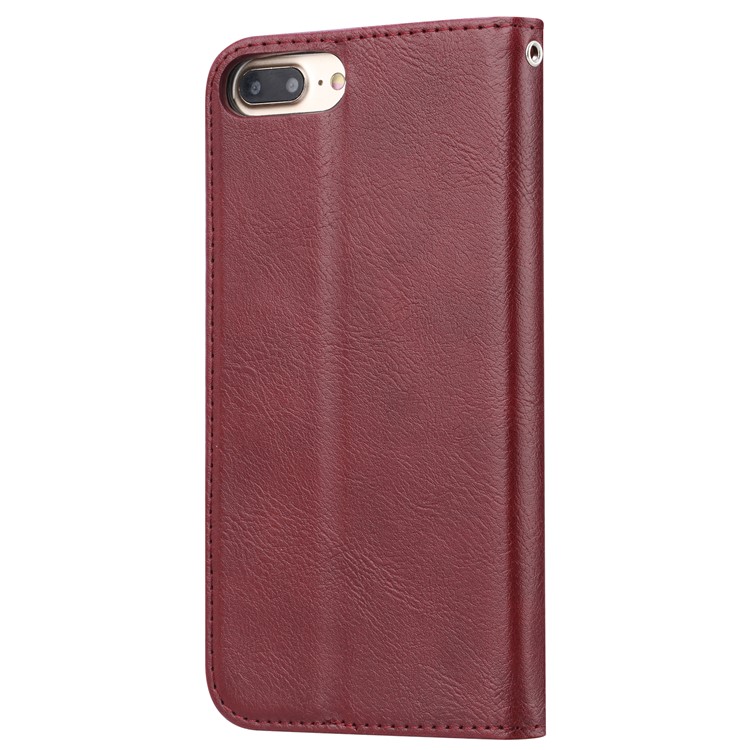 PU Leather Auto-absorbed Wallet Stand Phone Shell for 8 Plus / 7 Plus / 6s Plus / 6 Plus 5.5 inch - Wine Red-3