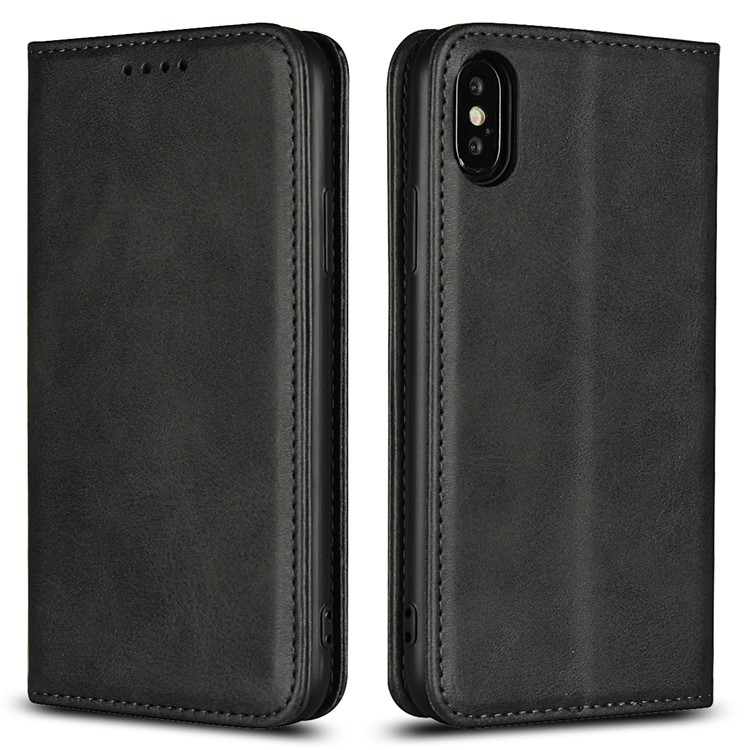 Magnetic Stand Leather Wallet Case for iPhone X - Black-1