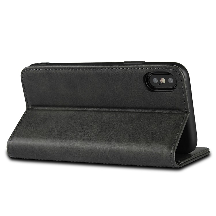 Magnetic Stand Leather Wallet Case for iPhone X - Black-4