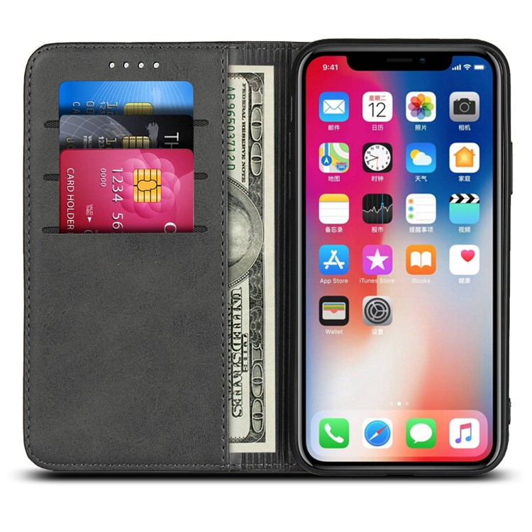Magnetic Stand Leather Wallet Case for iPhone X - Black-5