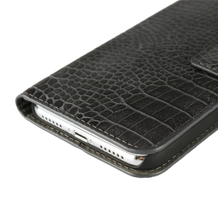 Crocodile Texture PU Leather Magnetic Wallet Stand Case for iPhone X - Black-12