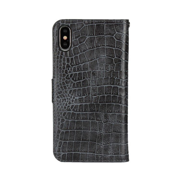 Crocodile Texture PU Leather Magnetic Wallet Stand Case for iPhone X - Black-3