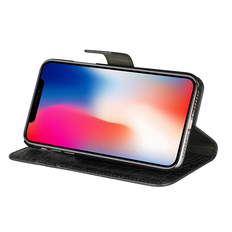 Crocodile Texture PU Leather Magnetic Wallet Stand Case for iPhone X - Black-4