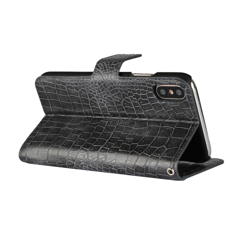 Crocodile Texture PU Leather Magnetic Wallet Stand Case for iPhone X - Black-5