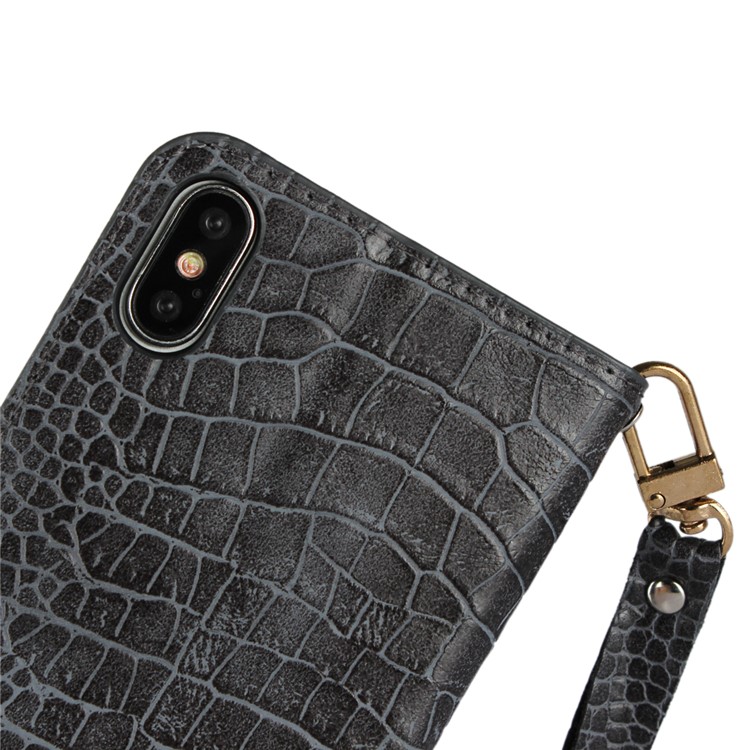 Crocodile Texture PU Leather Magnetic Wallet Stand Case for iPhone X - Black-9