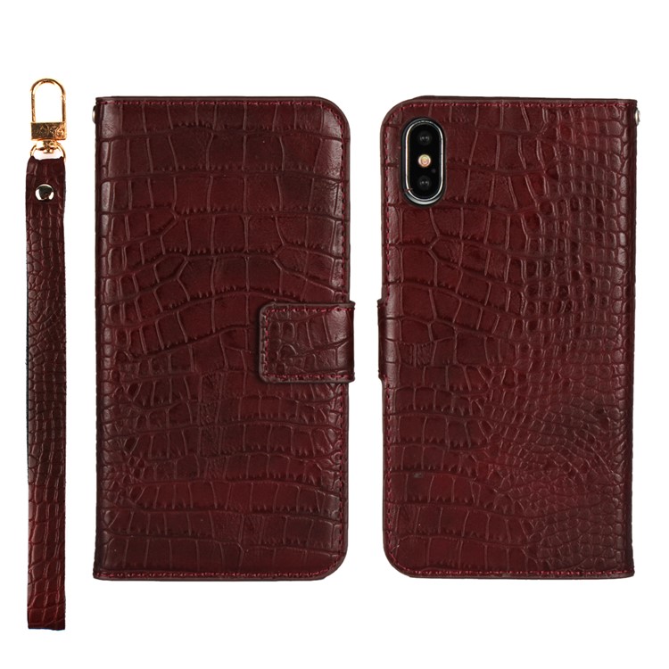 

Текстура Из Крокодиловой Кожи PU Кожаная Магнитная Подставка Для Кошелька Для Iphone X - Красное Вино