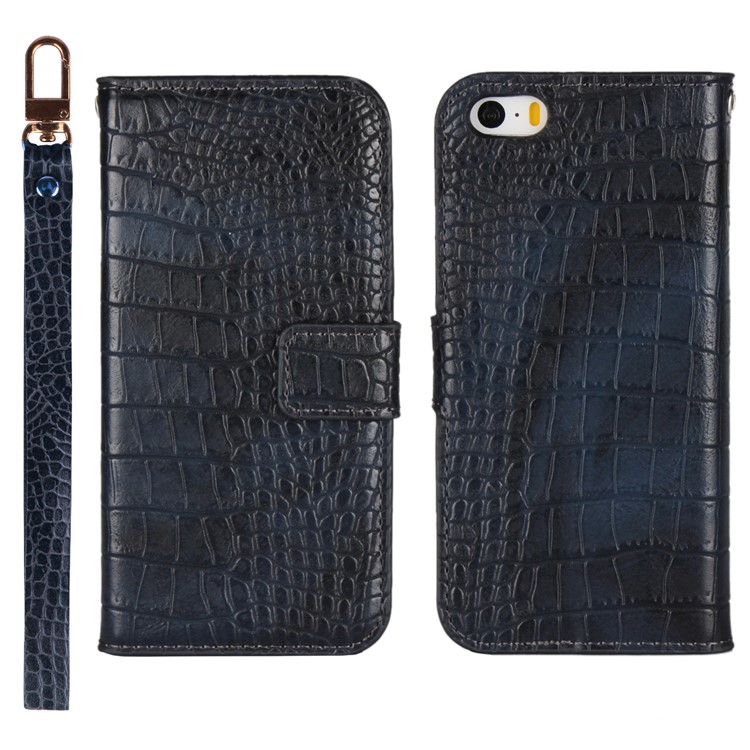 

Crocodile Texture PU Leather Magnetic Wallet Stand Shell for iPhone SE/5s/5 - Dark Blue