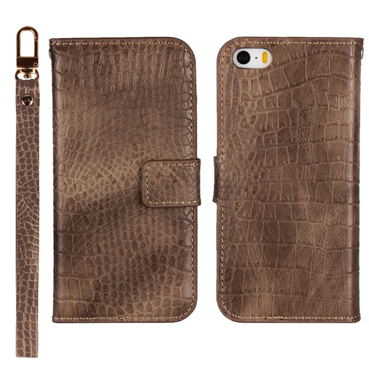 

Crocodile Texture PU Leather Magnetic Wallet Stand Casing for iPhone SE/5s/5 - Khaki