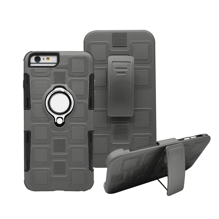 

Geometric Pattern Magnetic Car Mount Ring Holder TPU PC Hybrid Shell with Belt Clip for iPhone 8 Plus/7 Plus/6s Plus/6 Plus 5.5 inch - Grey